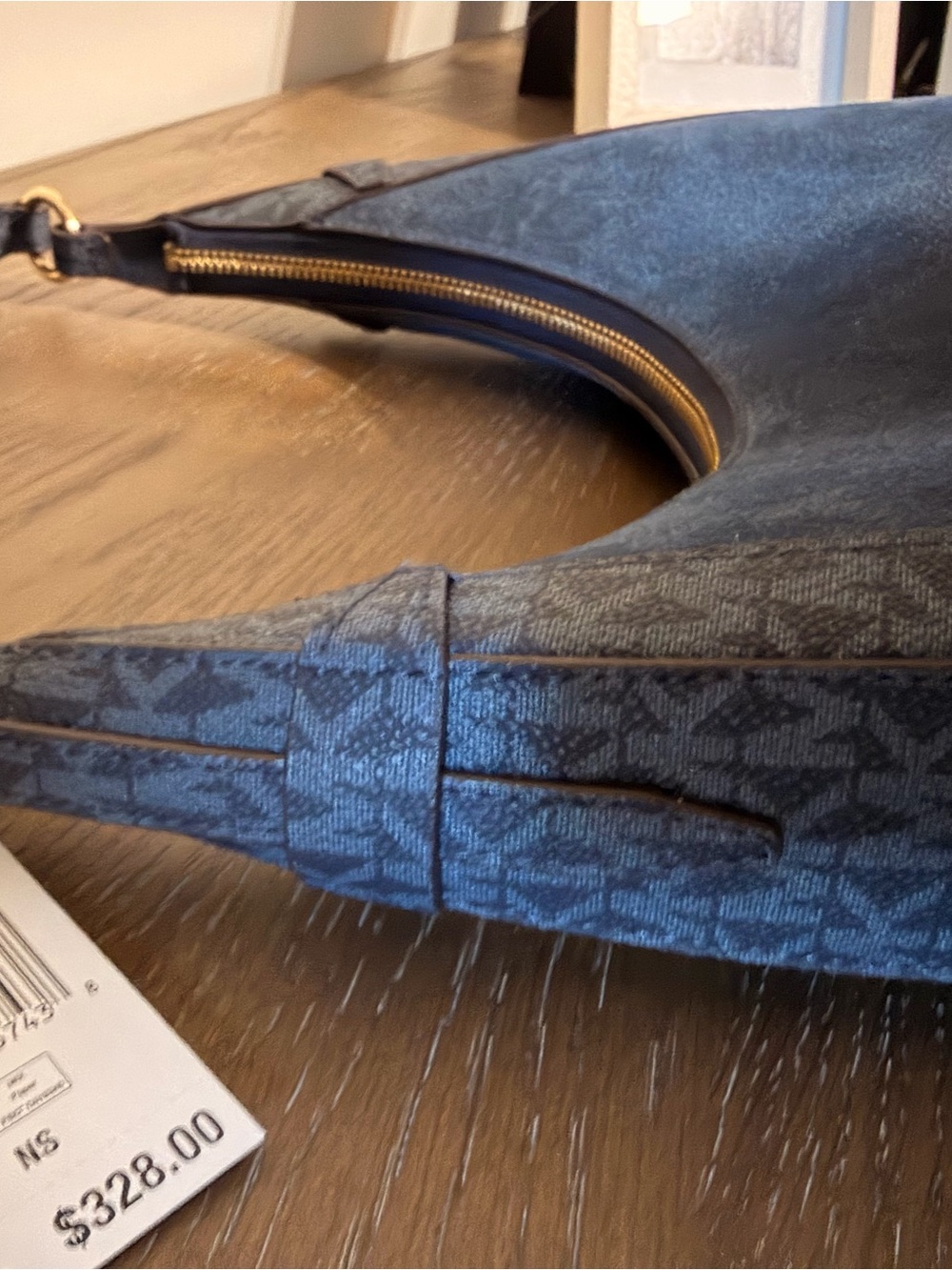 Michael Kors Navy Suede Crescent Shoulder Bag with MK Trim - Picture 3 of 9